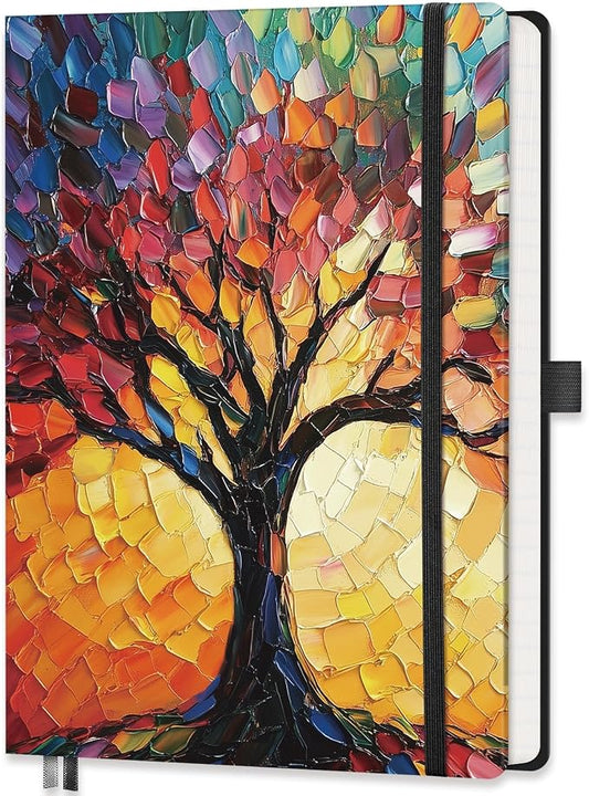 AHGXG Blank Journal Notebook, 192 Pages, A5 Medium Size (5.7'' x 8.3'') | Leather Hardcover, 100 GSM Thick Paper, for Sketching, Drawing, Painting (Colourful Tree)