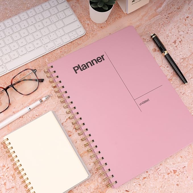Undated Weekly Planner, 8.5" x 11", Dashboard Layout, Pink | Dateless, Top Priorities, To Do List, Habit Tracker, Weekly Notes Space, Weekly Reflection, For Work, School & Life