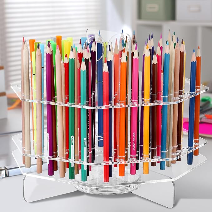 Eersida 120 Slot Acrylic Pen Holder Pen Clear Pencil Holder Display Stand Marker Organizer Acrylic Desktop Organizer the Hole Diameter Is 0.5 Inch for Art Supply Makeup Brushes Storage Craft Shows