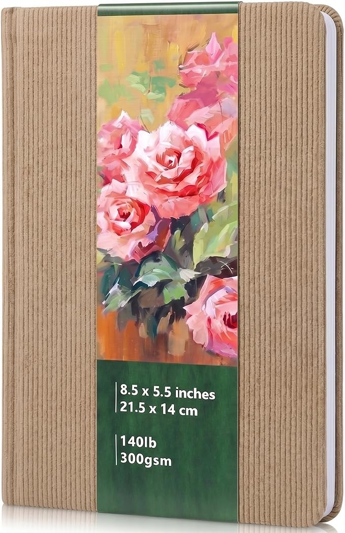 Dispowreath Watercolor Sketchbook 5.5" x 8.5" Suede Water Color Journal 24 Sheets 140lb/300g Cold Press Small Watercolor Sketchbook for Adults Mixed Media Drawing and Markers(Khaki)