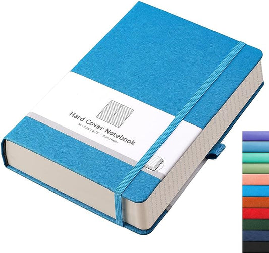 AHGXG Lined Journal Notebook, 320 Numbered Pages, A5 (5.75'' X 8.38'') | Thick Lined Notebook for Note Taking, 100GSM Paper, Leather Hardcover, for Women Men (Blue)