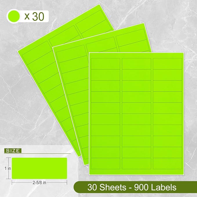 L LIKED 900 Fluorescent Green Address Labels, 1" X 2-5/8" Neon Colored Labels Handwritten or Inkjet/Laser Print for Shipping Envelopes & Small Packages - 30 Sheets