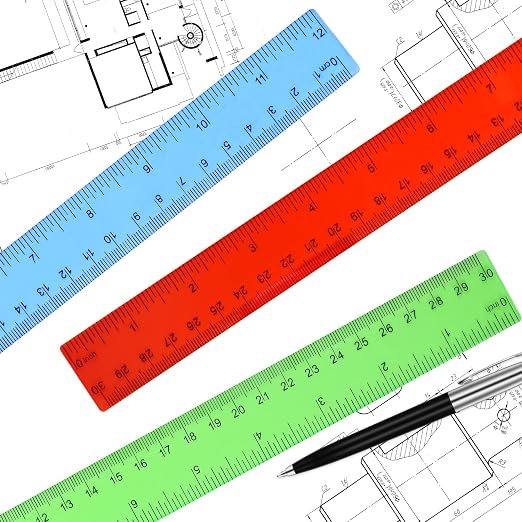 Unjoo Clear Plastic Ruler 12 Inch Straight Rulers, Assorted Colors (8 Pack) | Shatterproof Ruler with Inches and Centimeters, Easy-to-Read Markings, Drafting Ruler for School Classroom, Home, or Office