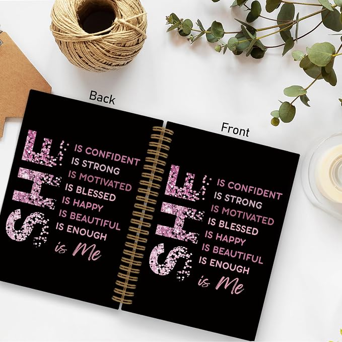 She Is Me Affirmations Spiral Notebook, Pink Black Inspirational Self Care Journal Notebook, Positive Notebooks for School Work, Self Love Office Supplies Gifts for Women Girls, 5.5x8.3 Inch