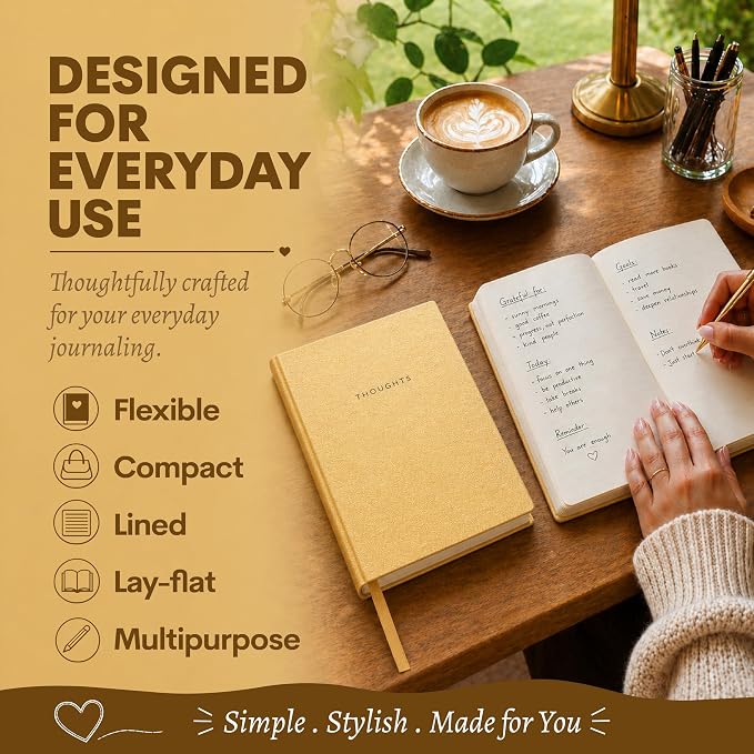 WORLD TRAVELER Eccolo A5 Hardbound Journal Notebook 256 Ivory Lined Pages | Sturdy Flexible Hardcover, 80GSM Acid-Free Ivory Pages, Smyth-Sewn Lay-Flat Binding, Ribbon Bookmark
