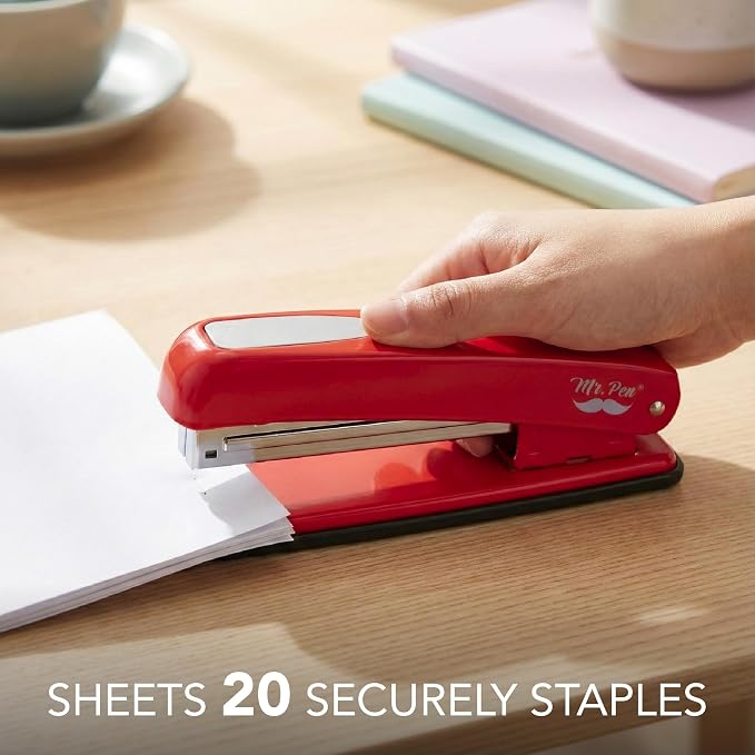 Mr. Pen- Red Office Stapler with Staples, 1000 Staples 1/4" | 20 Sheet Capacity, Desktop Stapler for Students, Office Supplies, Ergonomic Design for Comfortable Use