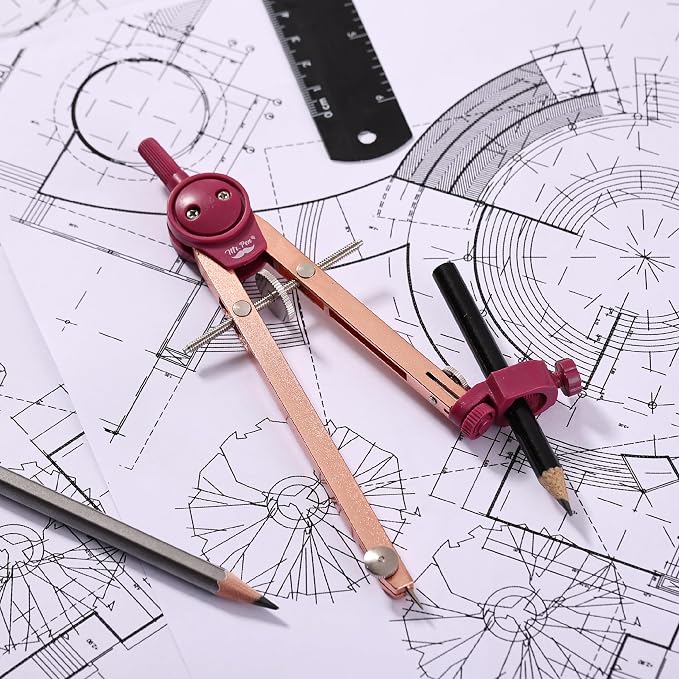 Mr. Pen- Metal Geometry Compass, Center-Wheel Design | Precision Drafting Compass with Pencil for School & Technical Drawing, Draws Circles up to 11 Inches Diameter