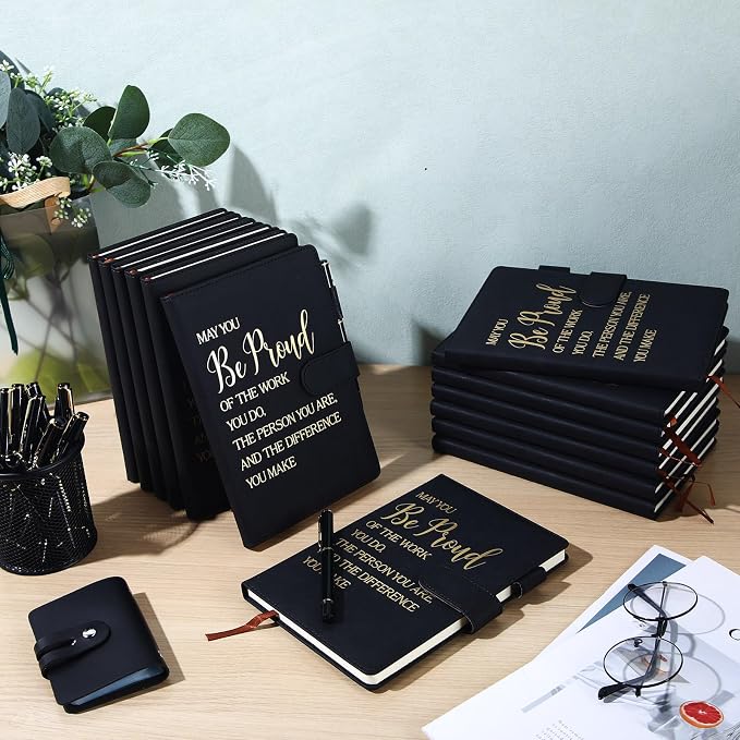 Qilery 28 Pcs Team Appreciation Gifts Bulk Employee Thank You Gift A5 Leather Journal Notebook with Ballpoint Pen for Christmas Student Teacher Volunteer Management(Proud)
