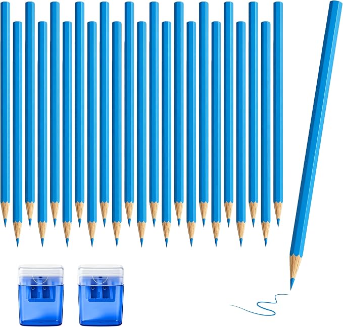 24 Piece Blue Colored Pencils Set with Sharpener, Pre-Sharpened Professional Wooden Art Pencils for Artists Drawing and Sketching, Premium Colored Tone Supplies Delivering Detailed Painting(Blue)