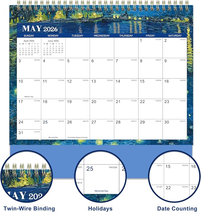 2026 Desk Calendar - JAN 2026 - DEC 2026, Standing Flip Desktop Calendar 2026, 12 Months Desktop Calendar, 9.8" x 8.3", Thick Paper