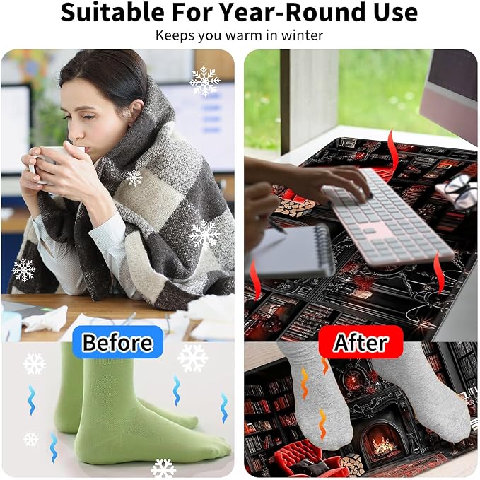 Heated Desk Pad Mouse Pad,Heated Desk Mat,with 3 Heating Levels & 3 Hours Auto Shut-Off,Leather 23.6"*14.2" Gaming Mouse Laptop Mat,Foot Warmer,Retro Bookshelf Red
