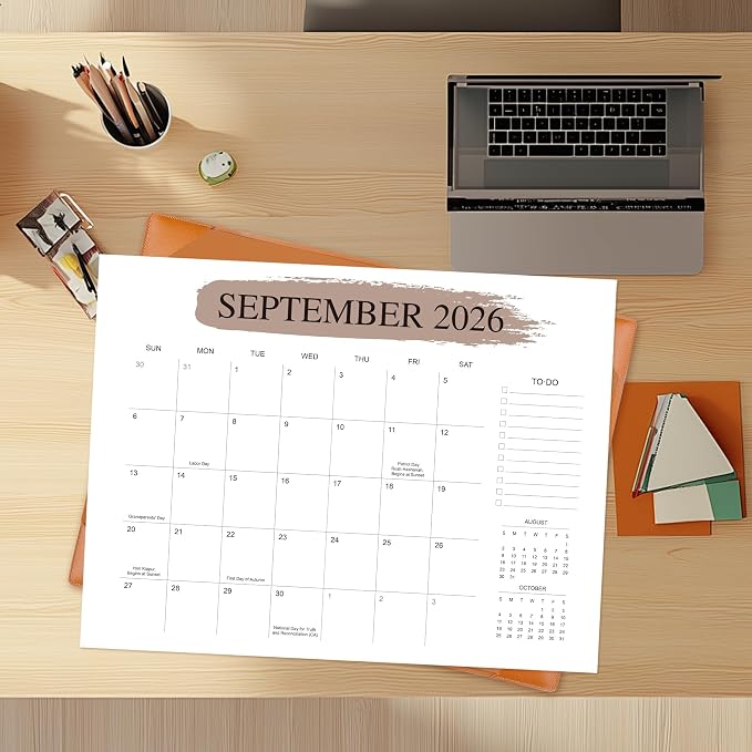Desk Calendar 2026-2027 with Desktop Mat （22" x 17"）– Jul. 2026 - Dec. 2027 (Brown)