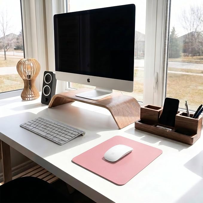 Leather Desk Pad Protector, Waterproof Mouse Pad, PU Desk Mat, Office Desk Cover, Desk Writing Mat for Office/Home/Work/Cubicle (Pink/Silver) 9x8 in
