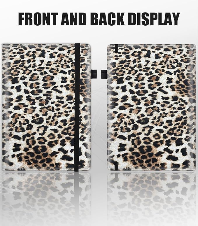 Hardcover Executive Notebooks, A5 PU Leather Lined Journal Notebook, 200 Pages Thick Paper Subject Notebooks for School,Work,Home Writing Business Notebook, Diary Book ，Leopard Cheetah Print
