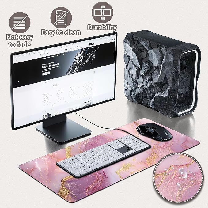 Gaming Mouse Pad - (31.5"×11.8") Marble Large Mouse Pads for Desk - Desk Mat for Keyboard and Mouse with Non-Slip Base, Desks Pad Matfor Game/Office & Home
