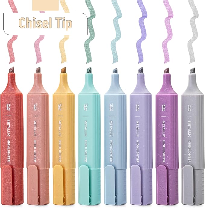 Mr. Pen- Glitter Highlighters, 8 Pack, Metallic Colors | Chisel Tip Highlighter Markers with Shimmer Finish, Smooth Writing Ink for Journaling, Note-Taking, Planning, School