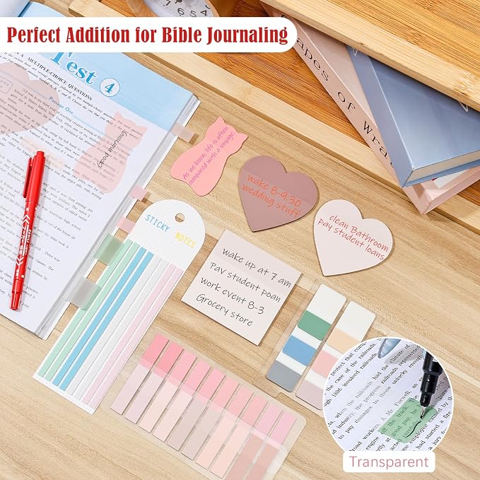 BAYTORY 850 Sheets Transparent Sticky Notes with Permanent Markers (Pink) | Clear 3 x 3 inch Sticky Note to Post Book Annotation Kit, See Through Self-Adhesive Index Tabs for Bible Journaling