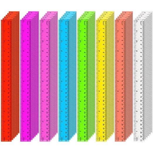 SenseYo 48 Pcs Clear Plastic Rulers 12 Inch Color Transparent Ruler with Centimeters and Inches for Kids Classroom Office Supplies