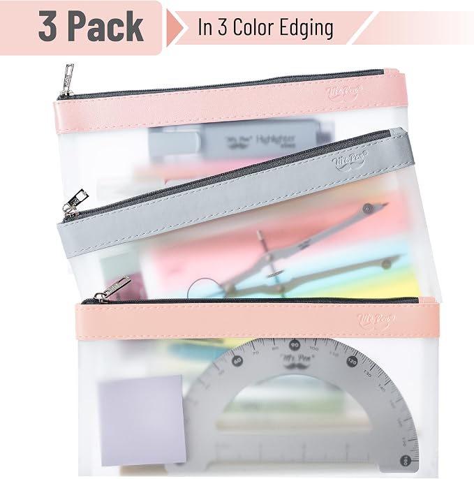 Mr. Pen- Clear Pencil Pouch, 8.50"x4.25", 3 Pack, Durable TPU Material | Medium Water-Resistant Pencil Bags with Smooth Zipper, Multipurpose Clear Pouch for Stationery, School, Office