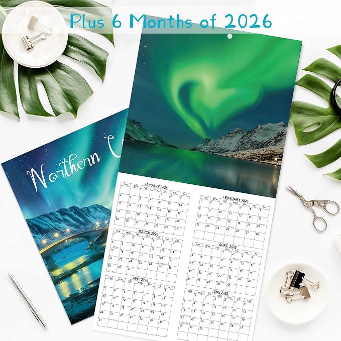 2026-2027 Calendar - 18-Month Wall Calendar 2026-2027 from Jul. 2026 - Dec. 2027, Wall Calendar 12" x 24"(open), Calendars with Unruled Blocks, Holidays, Thick Paper for Organizing & Planning - Northern Lights