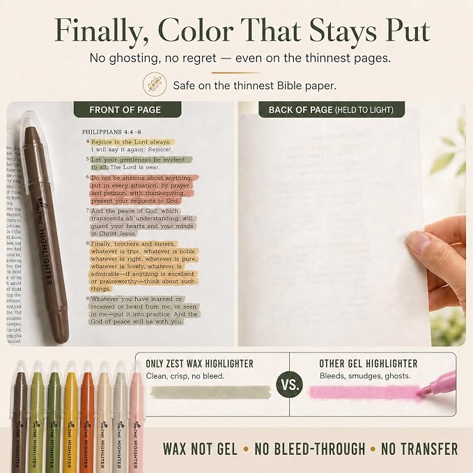 10 Pack Bible Safe Highlighters - Earthy Color, Wax Highlighters | No Bleed, Scripture Markers for Journaling, Study Accessories and School Supplies