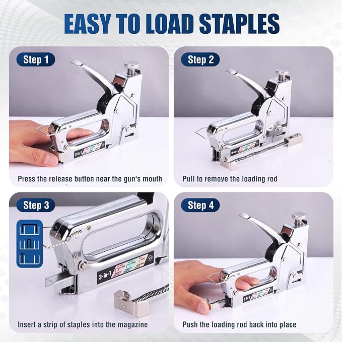 WORKPRO Upholstery Staple Gun, 3-in-1 Heavy Duty Staple Gun with Power Adjustment, 3000 pcs Staples and Stapler Remover, Manual Brad Nailer for Wood, Upholstery, Carpentry, Decoration DIY, Furniture | 3-in-1 Upholstery Staple Gun with Power Adjustment,...