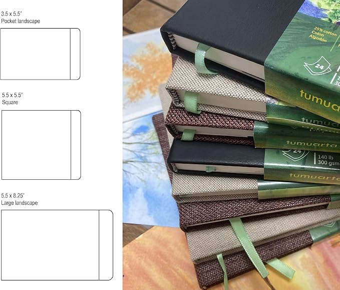 tumuarta Watercolor Journal, 140 LB, 300 GSM, Cotton Paper, Cold Press | 3.5x5.5”, 24 Sheets, 48 Pages, Watercolor Paper Sketchbooks For Use As Travel Notebook and Mixed Media Pad On The Go