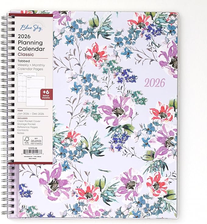 Blue Sky 2026 Weekly & Monthly Planner Calendar, 8.5"x11", Laila | January 2026 - December 2026, Clear Pocket Cover, Durable Twin Wire Binding, Laminated Tabs, Storage Pocket