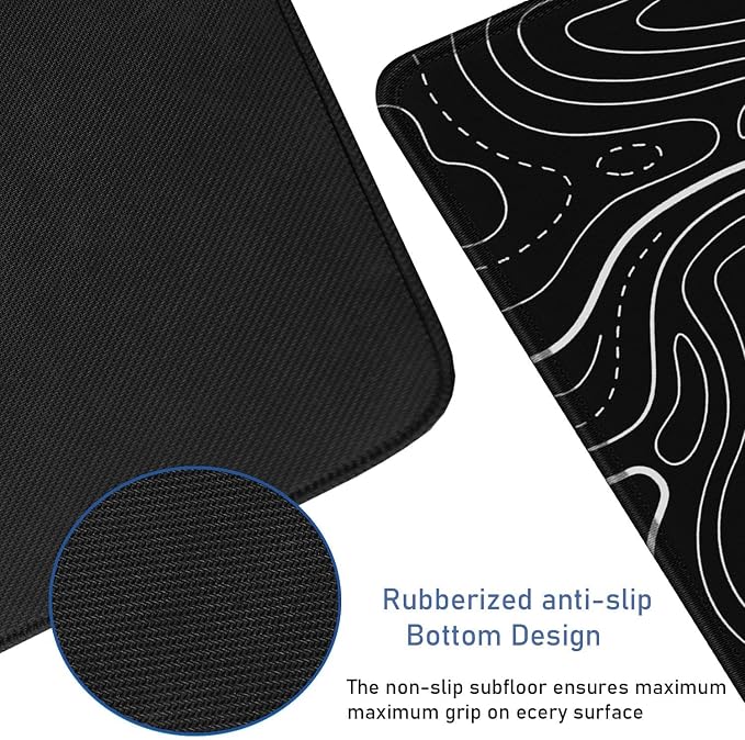 Large Gaming Mouse Pad with Stitched Edges, (31.5X15.7In) Durable Non-Slip Natural Rubber Base, Waterproof Computer Keyboard Pad Mat for Esports Pros, Gamer, Desktop, Office, Home, Terrain Black