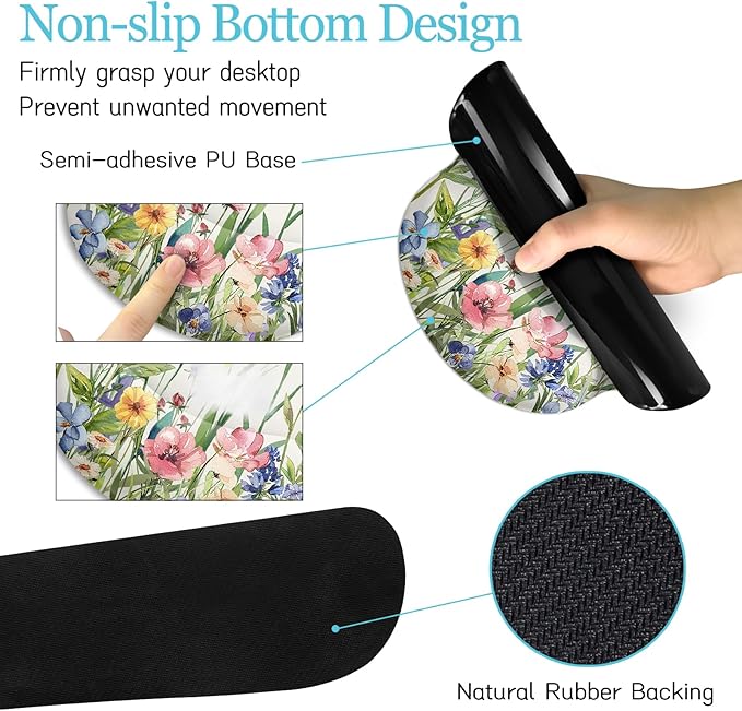 LIMKRIAN Flower Mouse Pad Set Floral Large Desk Matt for Desktop | Ergonomic Mouse Pad with Wrist Rest, Computer Gaming Wrist Support Keyboard Mat, Coaster, Cute Office Desk Decor Accessories