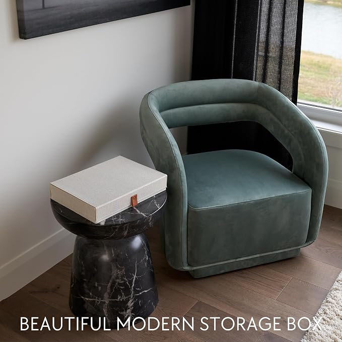 ZICOTO Decorative Photo Storage Box with Lid - A Beautiful Linen Organizer Perfect to Safely Store Your Pictures, Documents, Scrapbooking Supplies, Keepsakes and Other Memories in Style