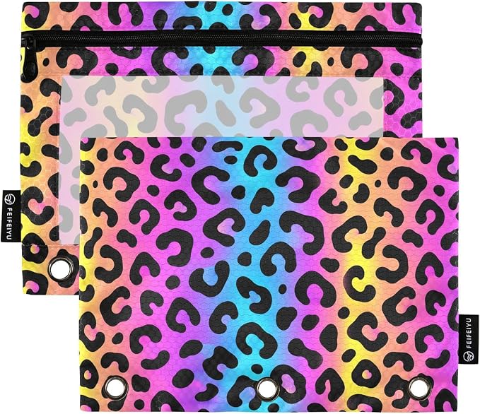 ALAZA Pencil Pouch for 3 Ring Binder Leopard Print Colorful Cheetah