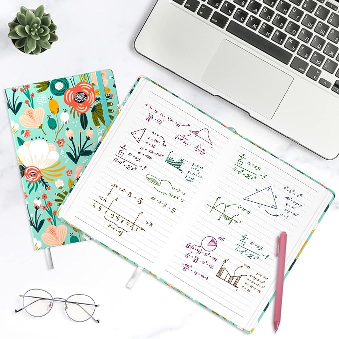Lined Journal Notebook, Hardcover Journal for Women, Medium 5.7 x 8.4 in, 160 Pages Thick Paper, Cute Aesthetic Floral A5 Ruled Notebook for Writing Journaling Work School Office, Green Flowers