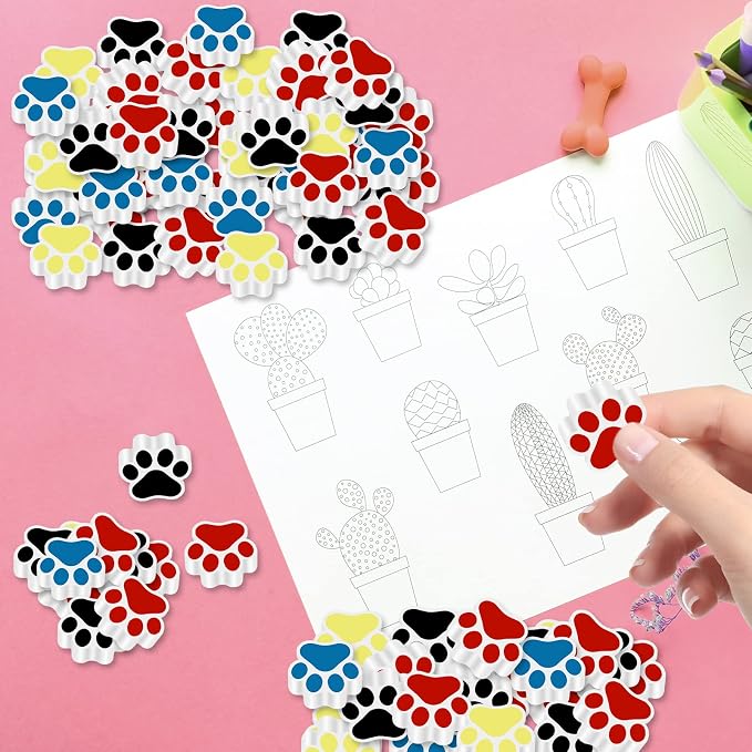 Weecent 48 Pcs Paw Erasers 8 Colors Paw Print Erasers Dog Birthday Party Favors Cat Party Gifts Welcome Back to School Supplies