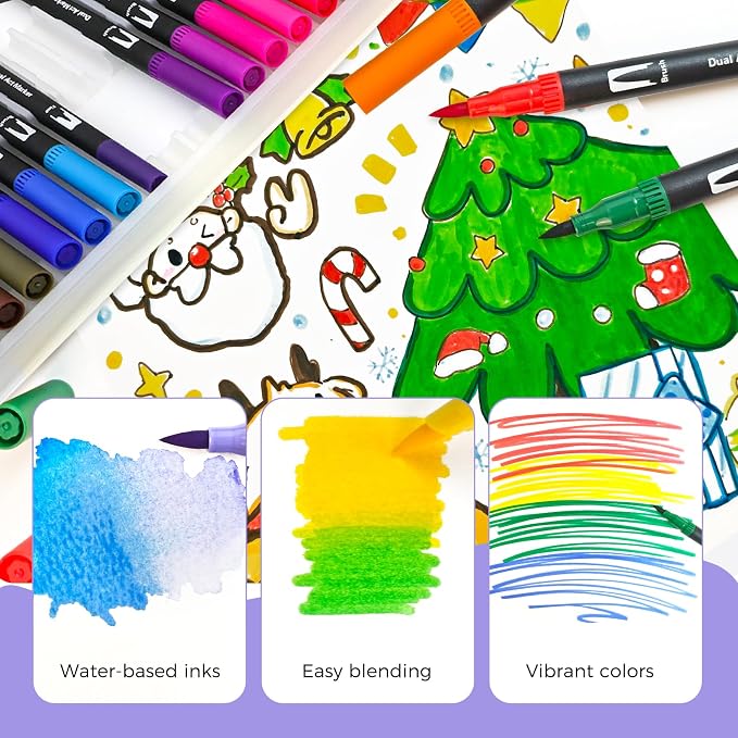 Artecho 24 Colors Dual Tip Markers for Adult Coloring Books | Drawing Pens For School, Fine and Brush Tip, Calligraphy, Drawing, Sketching