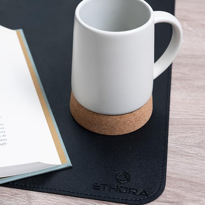 Desk Mat -Computer Desk mat with Non Slip Suede Bottom with Stitched Edges- Waterproof - Leather Desk pad PU Desk Cover for Home, Mouse, Makeup Mat for Vanity (Black, 31.5 x 15.7)