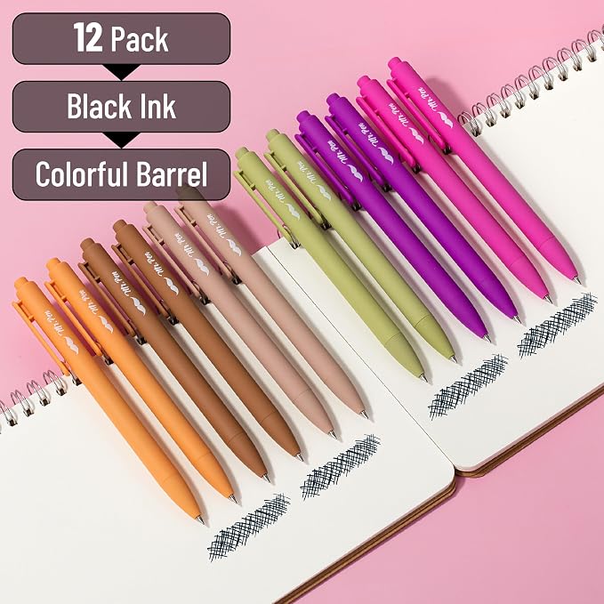 Mr. Pen- Retractable Gel Pens, 12 Pack, Black Ink | Late Harvest Color Barrel, Fine Point 0.5mm, Fast Dry, Smooth Writing, Cute Pens for Drawing