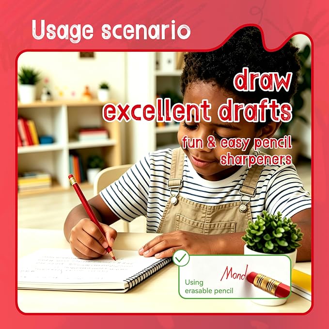 12 Pcs Red Pencils with Eraser for Kids HB Erasable Pencils Pre-Sharpened Professional Wooden Pencils Set, Ideal for School Writing, Drawing, Sketching, Coloring and Creative Projects(Red)