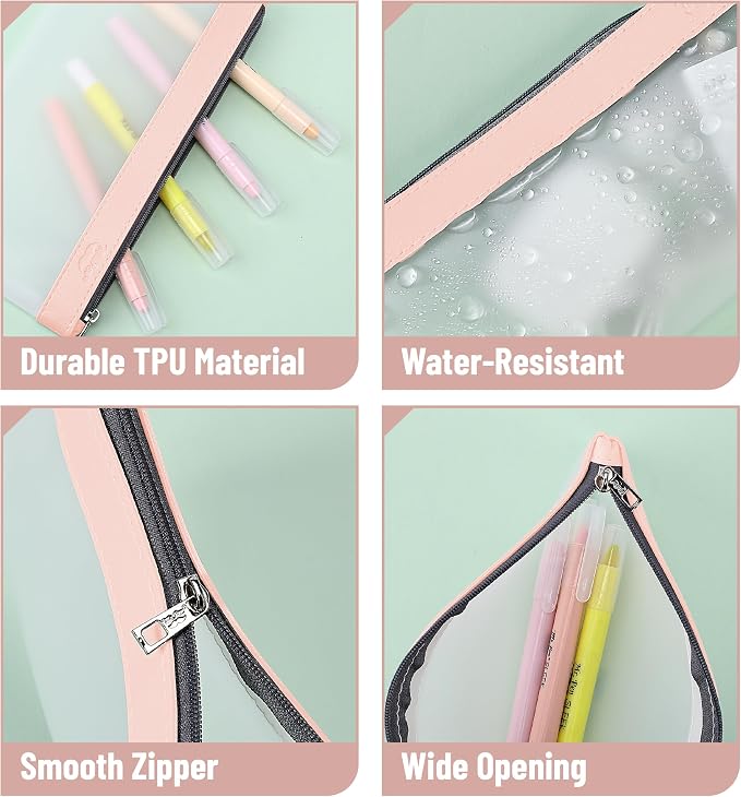 Mr. Pen- Clear Pencil Pouch, 8.50"x4.25", 3 Pack, Durable TPU Material | Medium Water-Resistant Pencil Bags with Smooth Zipper, Multipurpose Clear Pouch for Stationery, School, Office
