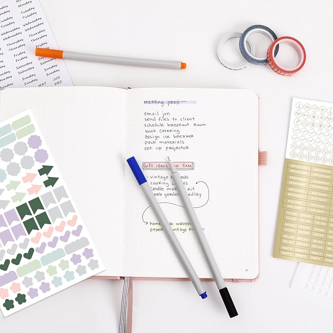 &And Per Se Dotted Journal Kit, A5 Hardcover Dot Grid Journal Notebook Set for Beginners with Journaling Supplies Stencils, Stickers, Washi Tapes & Colored Pens Accessories (Dark Blue)