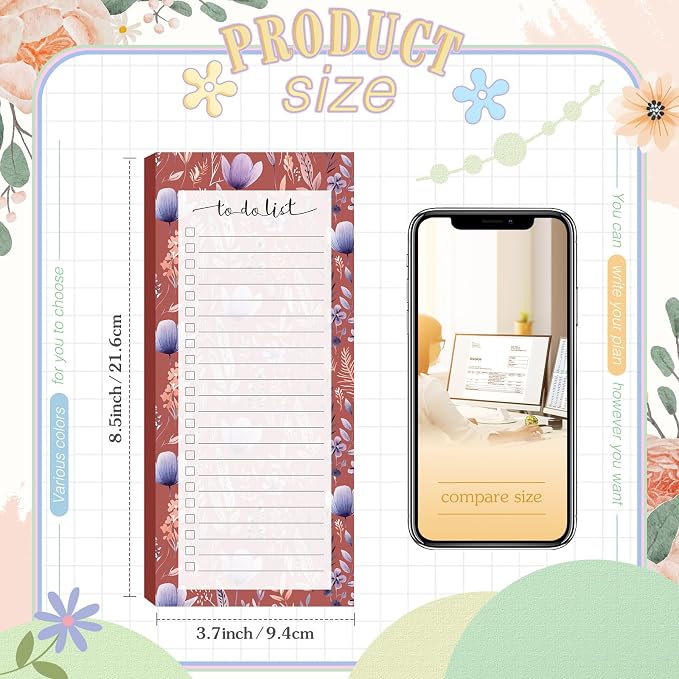 Censen 10 Pack 500 Sheets to Do List Notes Daily Checklist Notepad with 50 Sheets Undated Memo Pad Color Block Shopping List Weekly Plan Notepad Organizer Planners(Flower Color,Lined)