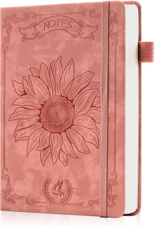Ovesmusl Sunflower Journal for Girls Women Journals for Writing 100GSM College Ruled A5 Leather Notebook for Girls Ages 8-12 Flower Diary with Heart-Shaped Shadow, 5.7" x 8.3", Pink