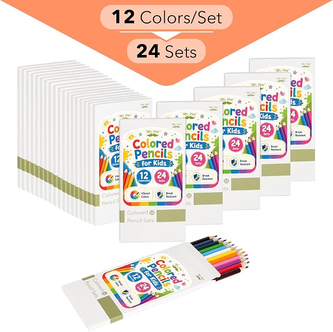 Mr. Pen- Colored Pencils for Kids, 12 Colors/Set, 24 Sets, Soft Core | Pre-Sharpened Color Pencils Bulk for Adult Coloring Book, Drawing, Sketching, Classroom Prizes, Kids Party Favors