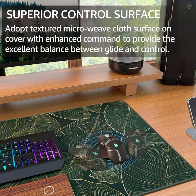 KTRIO Large Gaming Mouse Pad, Desk Mat, 31.5 x 15.7 in, Golden Leaves, XXL | Smooth Micro-Weave Surface, Artistic Pattern Design, Non-Slip Rubber Base, Durable Stitched Edges, Office & Home Use