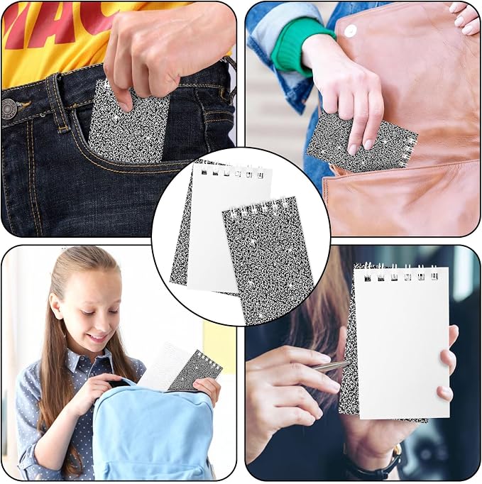 24 Pack Mini Notebook Composition Pocket Spiral Notebooks Notepads for Kids | 3.9x2.4 Glitter Cover Note Pads Lined Little Journals Party Favor for Men Women Work Office Classroom Decorations Supplies