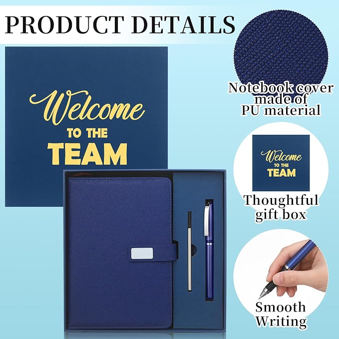 Sayglossy New Employee Welcome to The Team Gift Sets Notebook and Pen Welcome to The Team Box Employee Appreciation Gift Sets for New Office Worker(Blue)