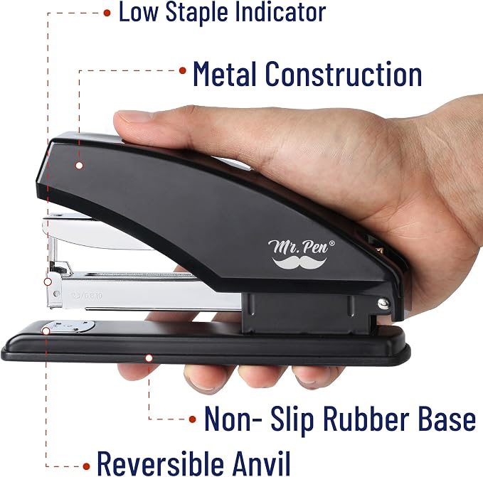 Mr. Pen- Heavy Duty Stapler with Staples, 3600 Staples 3/8" | 60 Sheet Capacity, Desktop Stapler for Students, Office Supplies, Ergonomic Design for Comfortable Use, Jam-Free