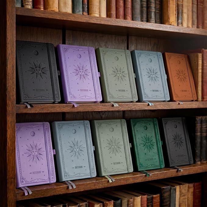 EMSHOI Lined Journal Notebook, 192 Numbered Pages, A5 Size (5.7'' x 8.3'') | Leather Hardcover, 100 GSM Thick Paper, for Women & Men, Journaling, Writing, Work & Office, Sun Debossed (Light Purple)