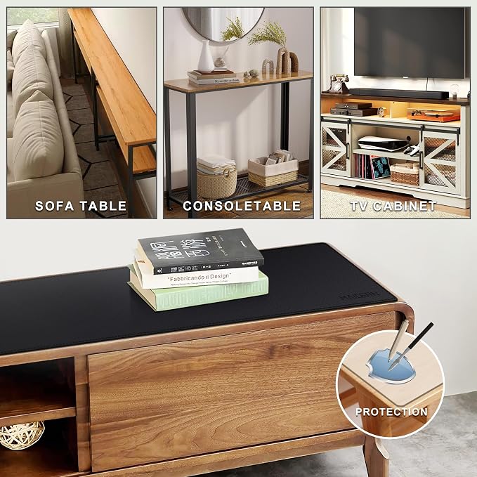MAIDERN 70.9” x 7.9” Narrow Table Cover, Reversible Leather & Cork Console Table Mat, Long Slim Table Protector for Sofa Table, Entryway, Sideboard, Hallway, or Buffet Table (Black)