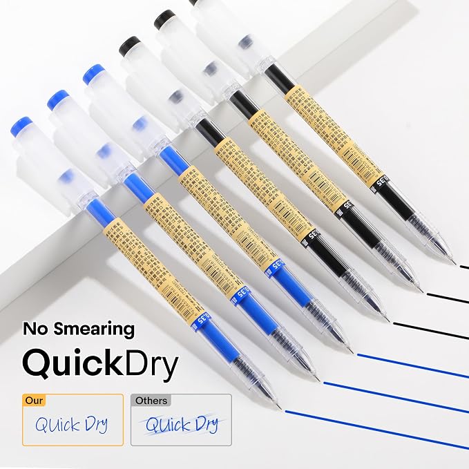 Japanese Style Black Blue Gel Ink Pens, 0.35mm Extra Fine Point, No Smudge Quick Drying, Japanese Ink Pen for Journal Planners, Thin Notebook Paper, Office School Supplies 12 Pack
